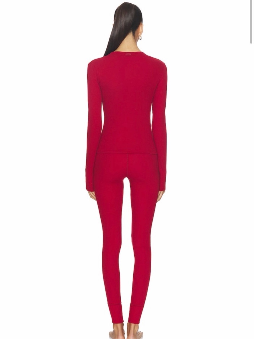 Skims Cotton Ribbed Pajama 2-Piece Set In Brick - Picture 3 of 3